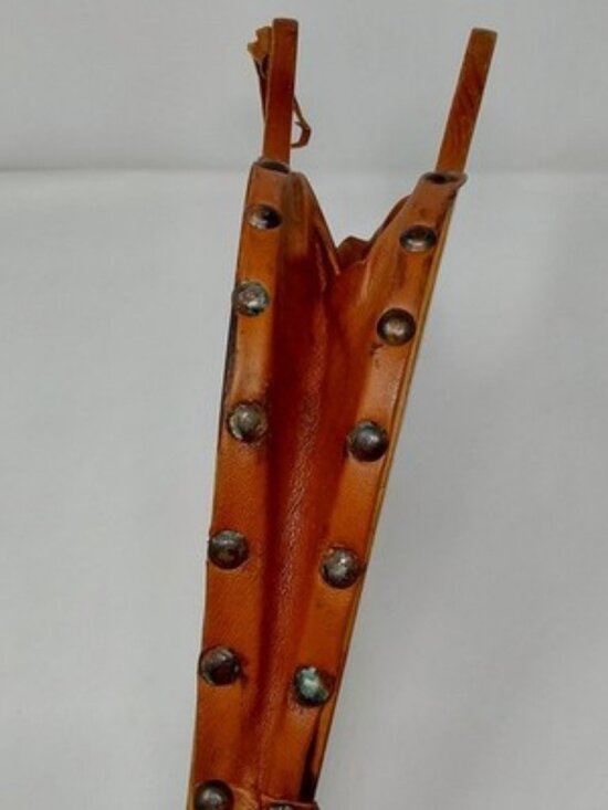 ​Vintage Hand Carved Wood Fireplace Bellows Floral Relief Leather Brass Nozzle main image 6